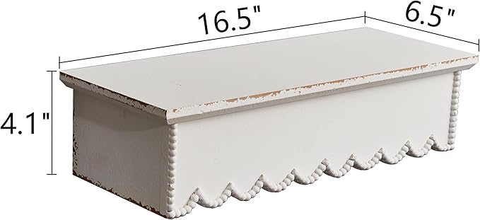 SOFE Rustic Wood Shelves for Wall - Shelf for Bedroom Bathroom Kitchen Small - White Scalloped Shelves - Bookshelf Storage Organizer - Plant Collectibles Display Shelving Wall Mounted