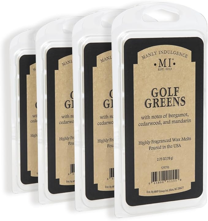 Manly Indulgence Golf Greens Scented Wax Melts, Wax Melt Warmer Cubes, Long Lasting Scented Wax Warmer Cubes, 4 Pack, 6 Cubes Each - Made in The USA
