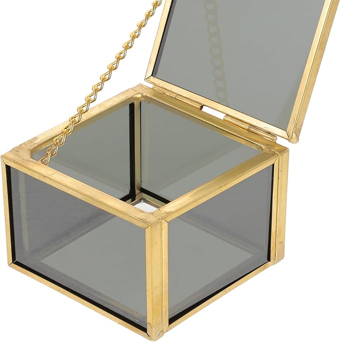 Alipis Square Glass Jewelry Organizer Makeup Storage Travel Jewelry Box Decorative Box Home Supplies