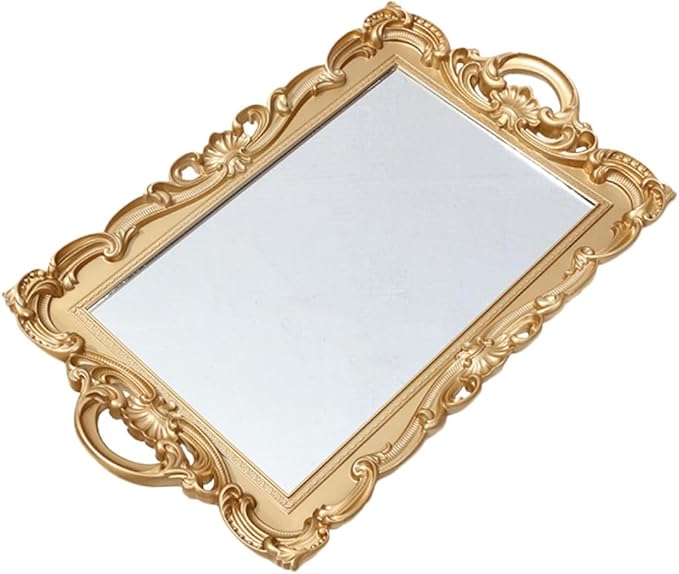 FRCOLOR Decorative Mirror Plate Perfume Tray Makeup Vanity Tray for Dresser Organizer with Glass Surface for Bathroom and Bedroom Display