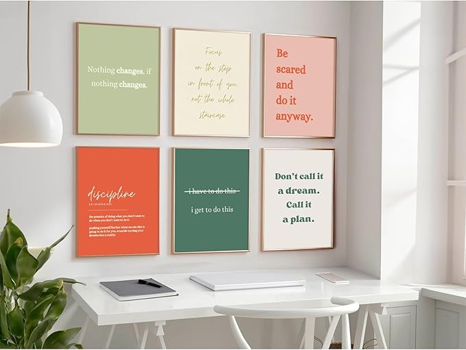 Office Wall Art Motivational Posters Inspirational Quote Canvas Wall Decor Office Positive Pictures Inspirational Classroom Art Motivational Work Prints for Gym Home 12x16 Inch Unframed Set of 6