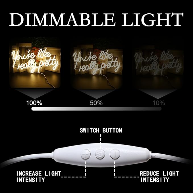 Lucunstar You're Like Really Pretty Neon Sign Warm White Led Neon Light for Wall Decor Light Up Sign for Wedding Dimmable Switch USB Connectivity Neon Signs for Bedroom Decor Party Light