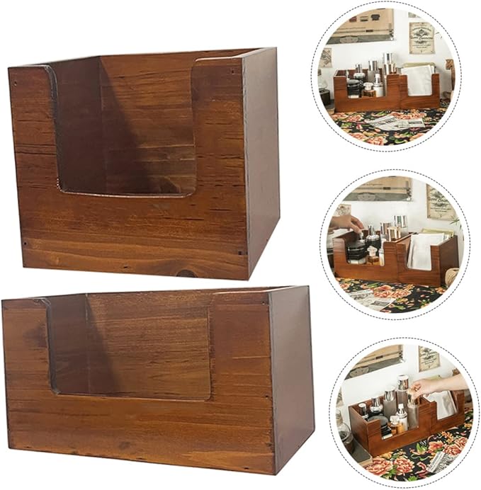 Wooden Makeup Organizer Box Retro Design for Skincare Lipstick and Sundries Desktop Storage Solution for Vanity and Bathroom Small Tabletop Container
