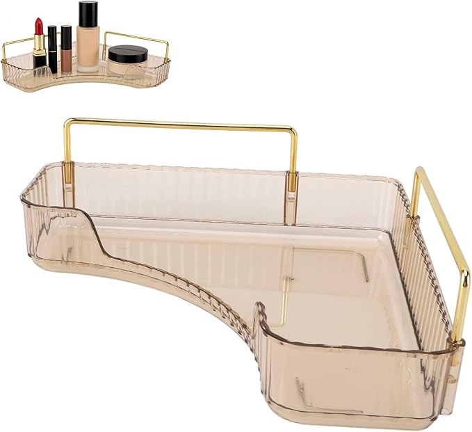 HERCHR 2-Tier Corner Bathroom Counter Organizer, Countertop Perfume Tray and Vanity Organizer, Makeup Cosmetic Storage, Skincare Storage Tray for Vanity Organizer, Corner Storage Organizers(#2)