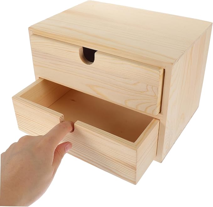 Cabilock Vintage Wooden Storage Box Stylish Household Makeup Case Two-tiered Desktop Organizer for Home Office Living Room Bedroom and Classroom Functional Storage