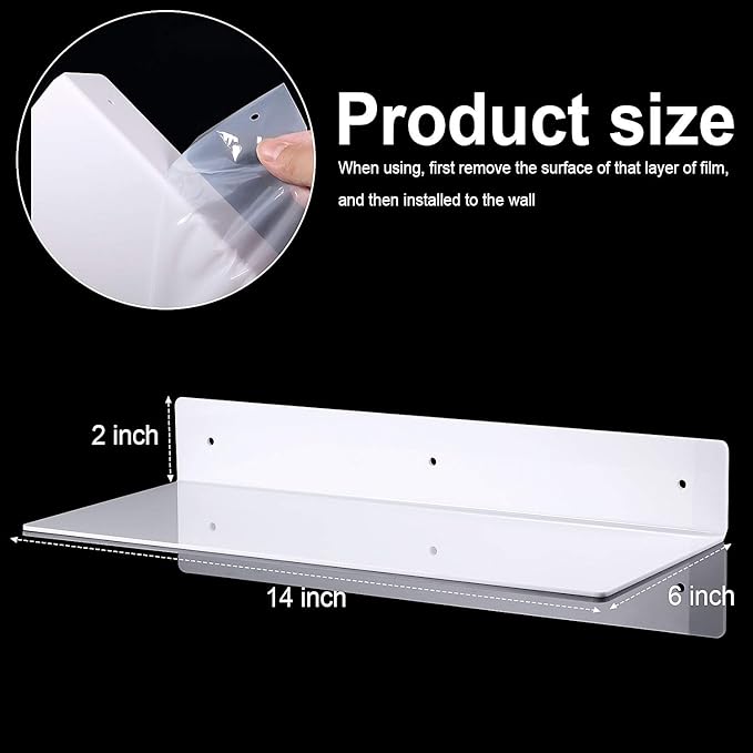 Blulu 8 Pcs Acrylic Floating Shelf, Invisible Wall Mounted Shelf for Book Plants Picture Makeup Record Display in Living Room, Bathroom, Bedroom, Kitchen, Office(14 x 5 x 2 Inches,White)