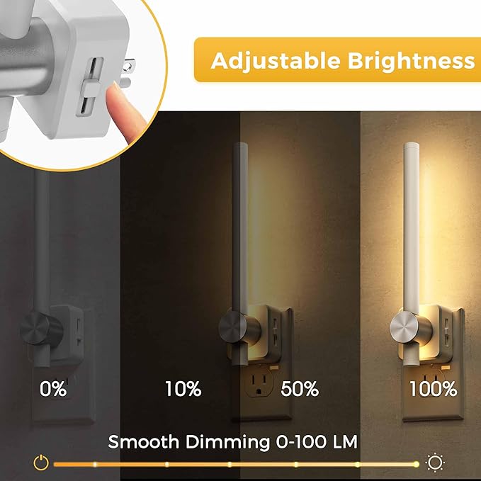 L LOHAS LED Night Light, Night Lights Plug into Wall, 0-200LM Bathroom Night Light, Dusk to Dawn Sensor 2W Dimmable Nightlights, Soft White 3000K, Modern Nightlight for Adults Mirror Restroom, 1 Pack