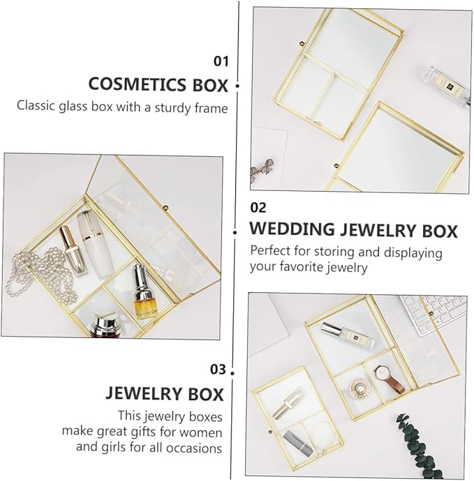 Glass Jewelry Storage Box Makeup Organizer Cosmetics Holder Lipstick Box Desktop Display Case Model Display Case