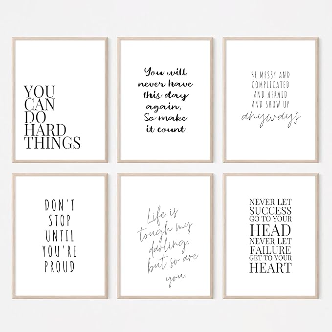 Office Inspirational Wall Art Decor Motivational Quotes Canvas Wall Art Positive Classroom Posters Pictures Office Inspirational Work Artwork for Women Home Bedroom 8x10 Inch Unframed Set of 6