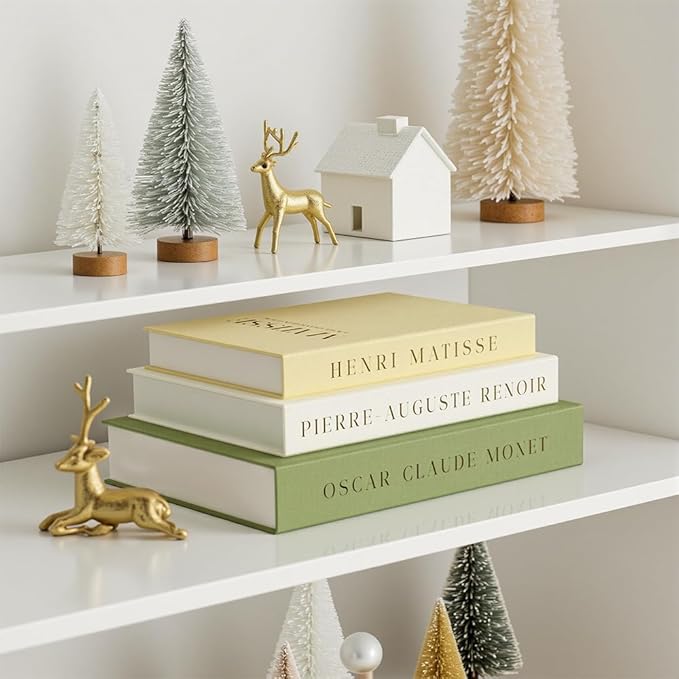 Aesthetic Decorative Books - Set of 3 Linen Fake Books Enhance Your Coffee Table, Home Decor, Living Room, Bookshelf or Mantle Decor, Modern Stackable Faux Book Photo Storage and as a Keepsake Box