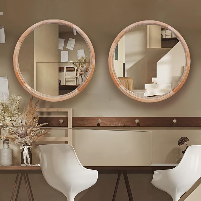 CONGUILIAO Round Mirror, 30 Inches Wood Mirror, Wall Decorative Circle, Nature Big Bathroom Large Vanity Farmhouse for Living Room Bedroom Entryway