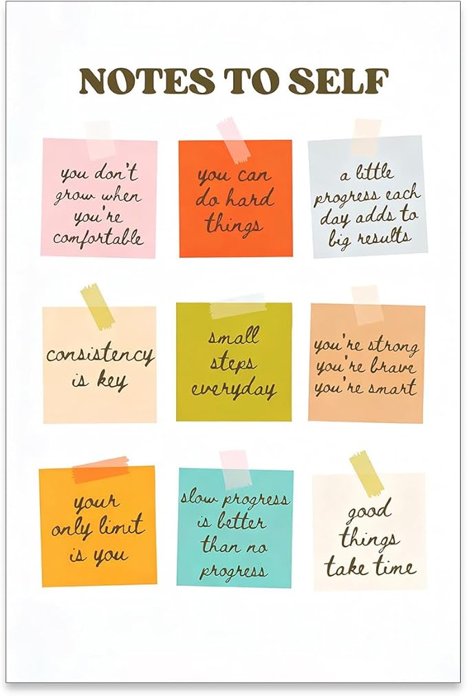 WIUHIO Notes To Self Motivational Quotes Wall Art Mental Health Canvas Poster Modern Colorful Inspirational Prints for Office Home Living Room Wall Decor 24X36 inch Unframed