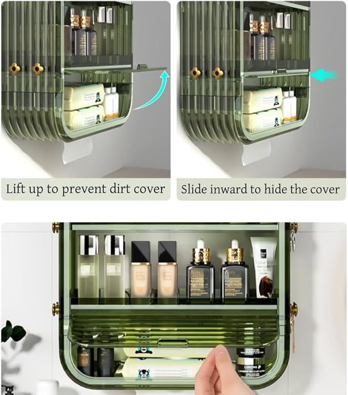 Multi-Layer Bathroom Wall Shelf, Wall-Mounted Makeup Organizers with Hooks, Simple Wall Shelves, Over The Toilet Storage Cabinet for Bedroom or Bathroom