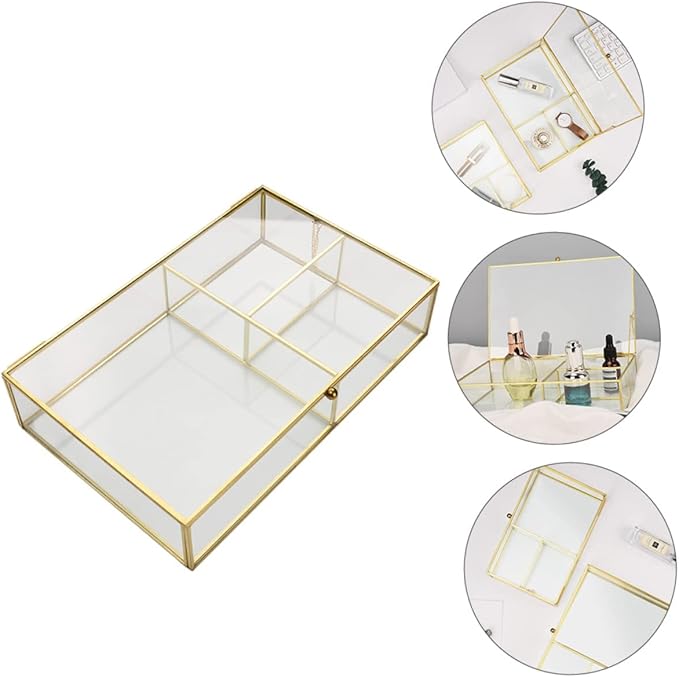 Makeup Organizer Case Small Jewelry Organizer Box Glass Display Case for Necklace Earrings Brooch Hair Clip for Women Girls