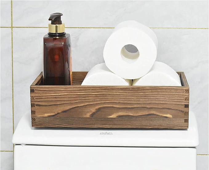 Farmhouse Rustic Bathroom Decor Box Funny Toilet Paper Tank Storage Basket, Toilet Paper Holder Wooden Decorative Box Perfect for Kitchen Table Countertop Utensil Farmhouse (Brown)