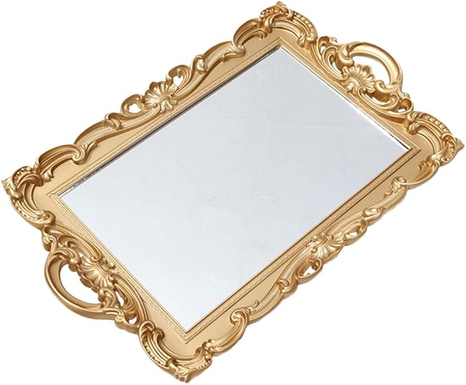 Cabilock Decorative Vanity Tray for Dresser Tops with Mirror Plate Perfume Organizer Makeup Tray for Bedroom Bathroom Home Décor