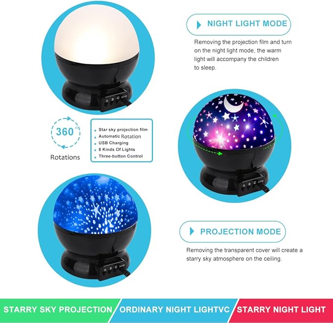 Star Projector Night Light for Kids, 360° Rotating Star Lights for Bedroom, Kid Night Light Projector, Ceiling Light Projector for Kids Room, Birthday Gift for 3 4 5 6 7 8 Year Old Girls Boys