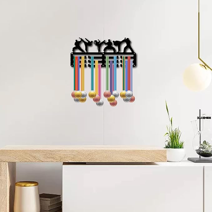 CREATCABIN Karate Medal Holder Medal Hanger Display Rack Sports Metal Hanging Awards Iron Small Mount Decor Awards for Wall Home Badge Race Running Gymnastics Swimming Medalist Black 11.4 x 5.1 Inch