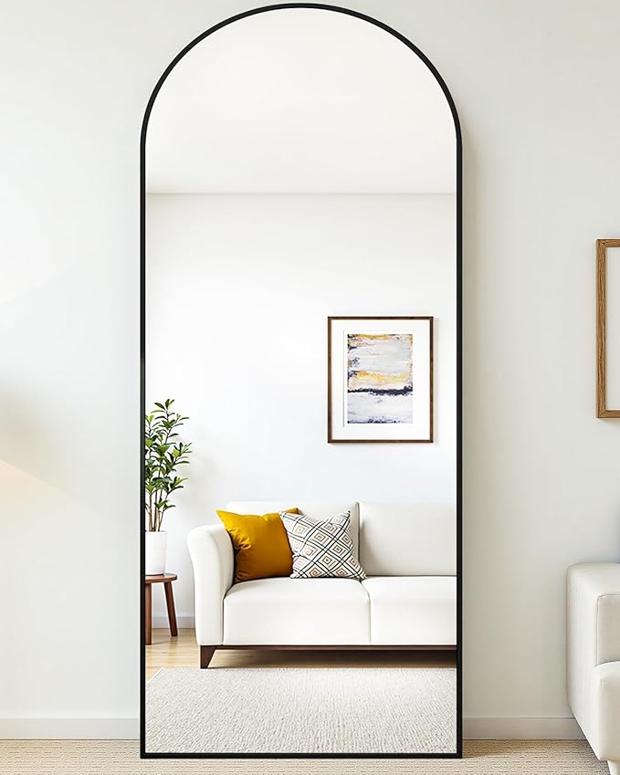 Suidia 58"x21" Arched Full Length Mirror with Stand, Full Body Mirror with Aluminum Frame, Freestanding/Leaning/Wall-Mounted, Floor Mirrors for Bedroom, Living Room, Entryway, Dressing Room, Black
