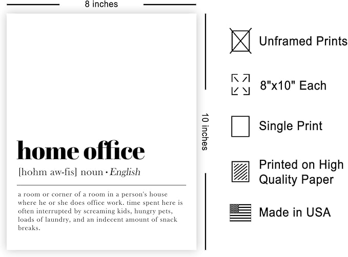 Poster Master Definition of Home Office Print - Typography Poster - Dictionary Art - Minimal Gift for Boss & Colleague - Funny Decor for Office, Workplace or Dorm - 8x10 UNFRAMED Wall Art