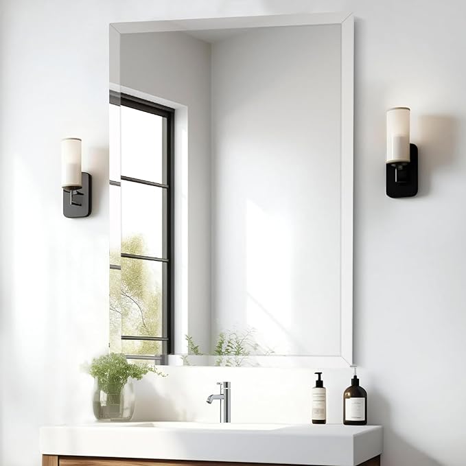 28x36 Inch Rectangle Frameless Mirror, Beveled Bathroom Mirror, Frameless Wall Mirror with 1" Beveled Edge for Bathroom Vanity, Entryway, Living Room