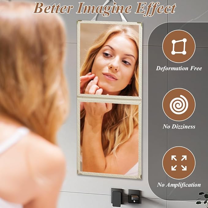 Foldable Portable Full Length Mirror, Hanging Folding Mirror with Handle, Frameless Shatterproof Hanging for Camping, Travel, Dance, RV, Home Fitness, Gift (White, 33x13 Inch) (White)