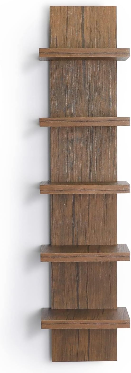 5 Tier Wall Shelves Brown, Vertical Column Shelf Floating Storage Home Decor Organizer Tall Tower Design Utility Shelving Bedroom Living Room