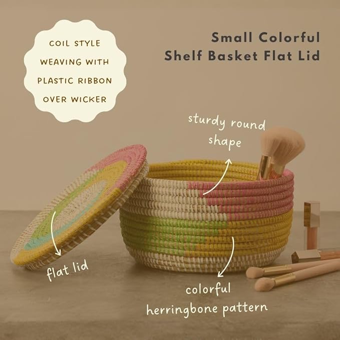 Decorative Storage Box, Colorful Pattern, Flat Lid, 10 Inch Wide