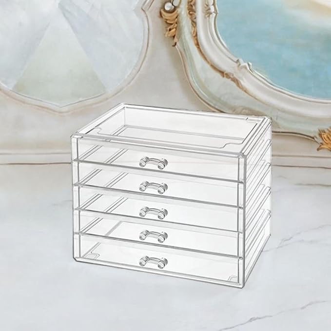 Acrylic Drawer Makeup Organizer Jewellery Chest Multilayered Necklace Rings Earrings Holder Lady Jewelry Storage Box for Home, 5 Tiers