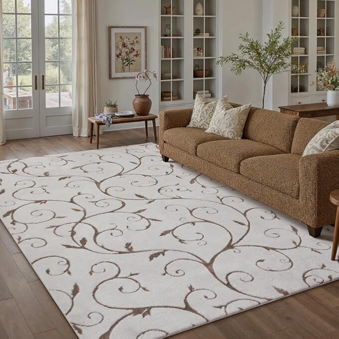 PureCozy Washable Neutral Area Rug 6x9 Beige Soft Shag Rugs for Living Room Modern Boho High Pile Non-Shedding Throw Rugs Non Slip Indoor Office Carpet for Playroom Bedroom Home Aesthetic Decor