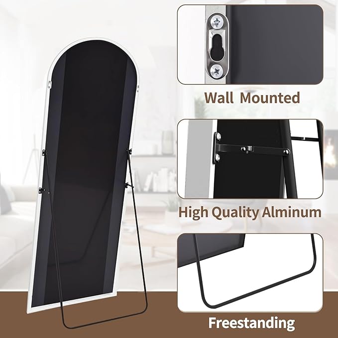 OGCAU Floor Full Length Mirror, 56"x20" Arched Full Body Mirror, Hanging or Leaning, Standing, Wall Mounted with Aluminum Frame for Bedroom Living Room, White