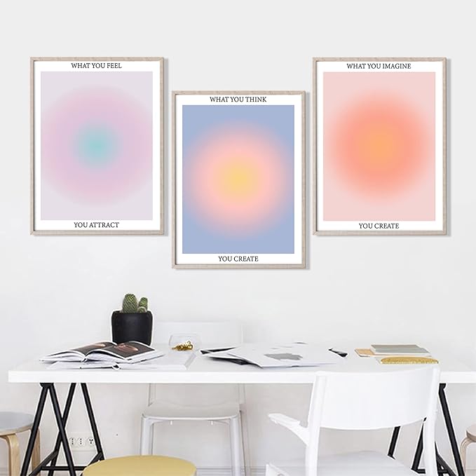 NCYEL 3 Colorful Abstract Posters Room Aesthetic Reiki Gradient Spiritual Affirmation Canvas Wall Art Positive Energy Inspirational Wall Art Bathroom Living Room Apartment Office Girls Room 16x24inx3 Unframed