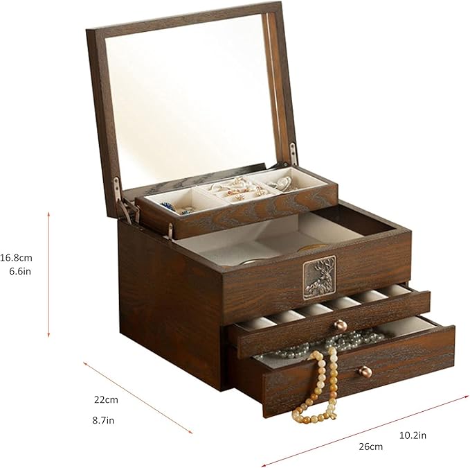 Makeup Organizers Luxury Wood Jewelry Box Wooden Velvet Necklace Ring Earring Watch Organizer Jewellery Storage Case Casket Jewelry Case