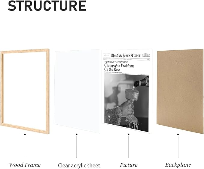 Bwodke OAK Wood Framed Wall Art Champagne Problems On the Rise Canvas Art Vintage Newspaper Pictures Wall Decor Trendy Prints Funny Artwork for Girly Dorm Bedroom 16"x20"