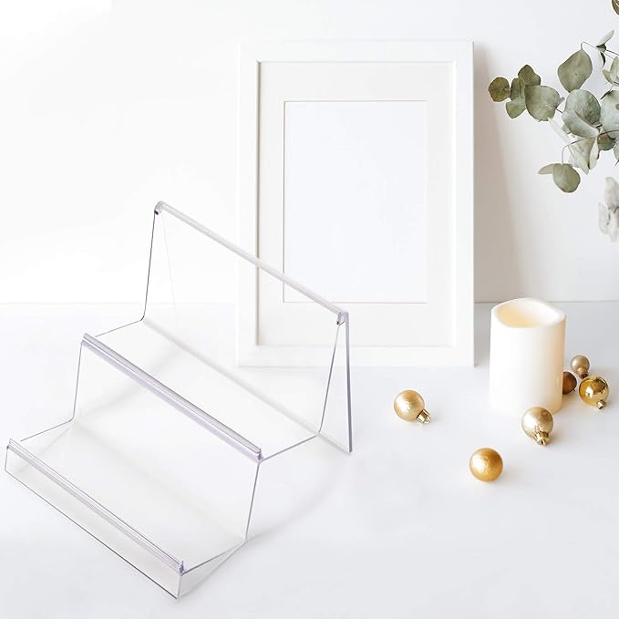 DOITOOL Clear Acrylic Purse Display Stand Holder Wallet Stand 2 Tier Handbag Purse Display Stand Glasses Holder Jewelry Display Riser Shelf for Home Decoration and Organizer