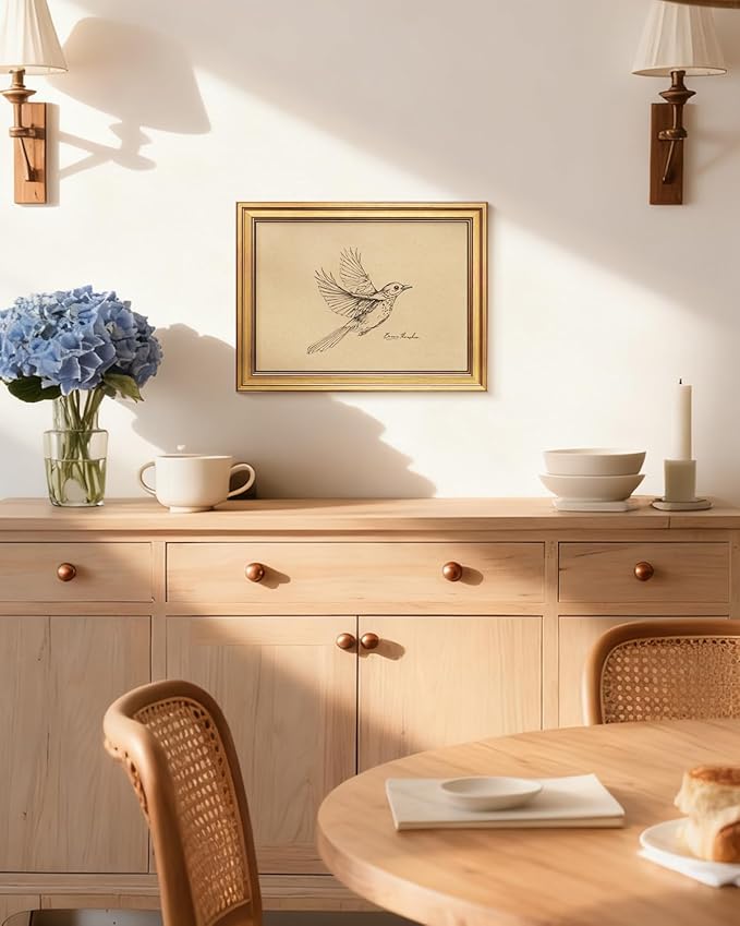 Bzstyleart Vintage Wall Art Decor, Vintage Gold Framed Wall Art, Sketch Painting Picture, Room Decor Aesthetic, Canvas Travel Prints for Apartment Decor Kitchen Office, Georgia Bird 12L x 16W