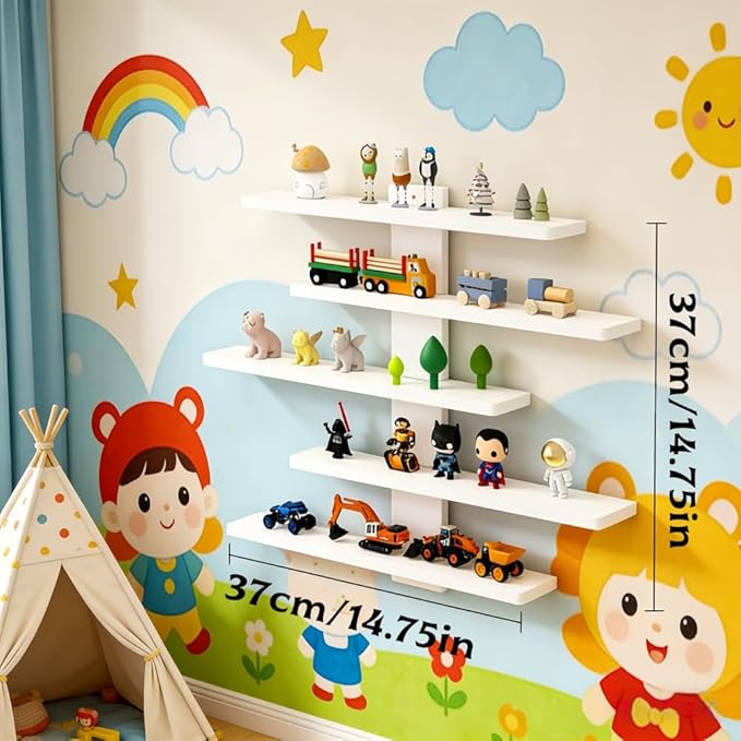 5-Tier Floating Wall Mounted Shelves, Wall Display Storage Shelf for Anime Figurines, Dolls, Plants & Statues, Decorative Organizer for Bedroom, Living Room, Study Room,Office（White）