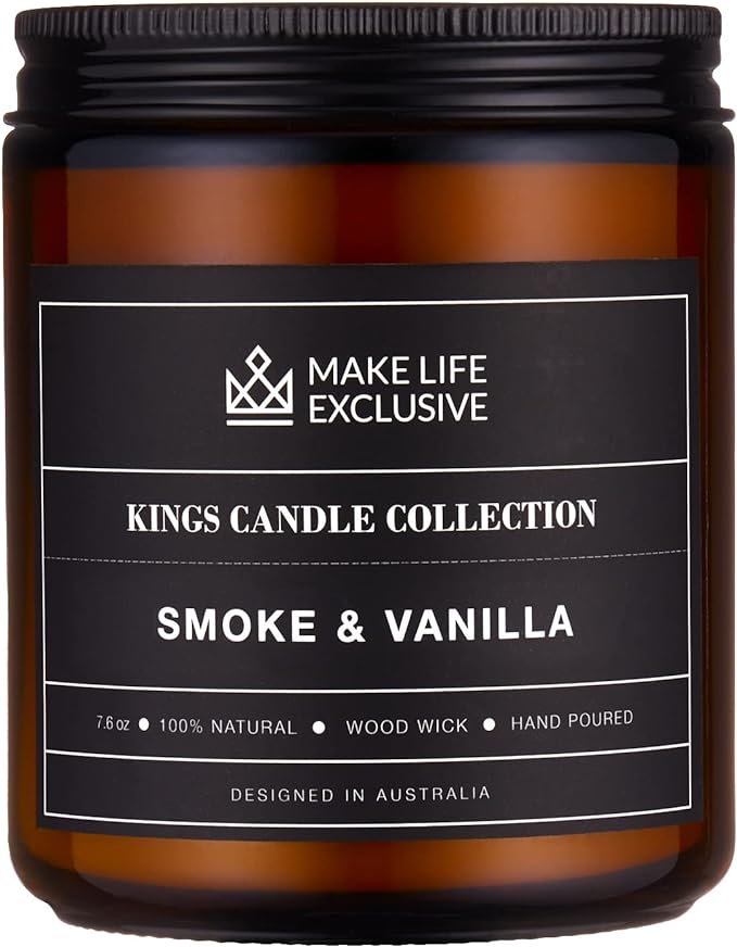 Scented Candles for Men | Smoke and Vanilla, Tobacco and Vanilla |Wooden Wick, Long Lasting, Masculine Scents | Natural Soy Jar Candle for Home, Bachelor Pad Decor | The Perfect Mens Gift