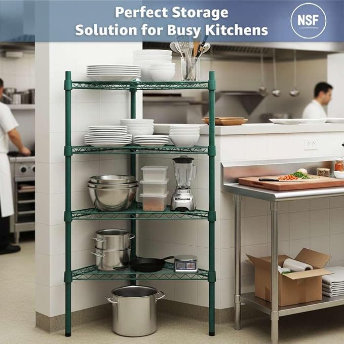 33" W x 24" D x 64" H NSF Chrome Triangle Heavy Duty Corner Shelving Kit, 4-Shelf Adjustable Wire Rack