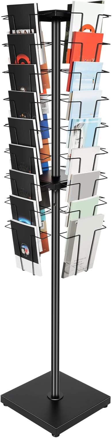 360°Rotating Shelf, 36 Pockets Metal Rotated Organizer Stand Magazine Rack 36 Pocket Rotating Magazine Rack 132.3lbs Load Capacity for Display In Offices, Audiovisual Stores, schools