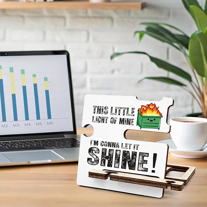Inspirational Office Gift - Multi-functional Desk Organizer - Humorous Dumpster and Fire Office Quote Wooden Decor Sign for Women Desk Shelf Table