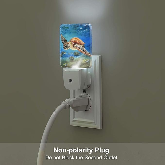 Sea Turtle Corals Fish Night Light,Plug Into Wall for Boys Girls Bedroom Decorative Square Night Light Lamp 0.5w Sleep Friendly