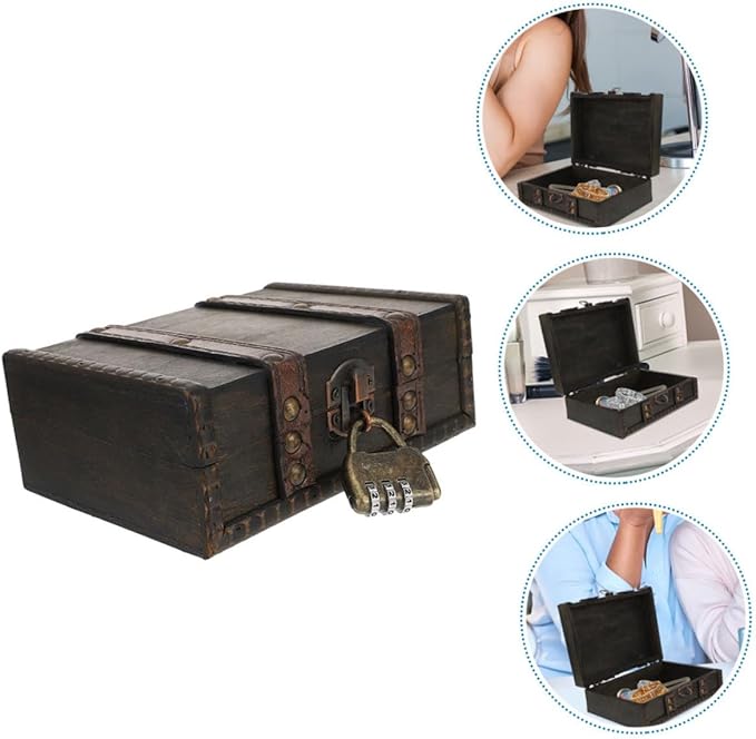 Zerodeko Retro Wooden Storage Box Cute Jewelry Box Makeup Organizer Necklace Jewelry Organizer Vintage Decor Lockable Home Decor Desk Organization