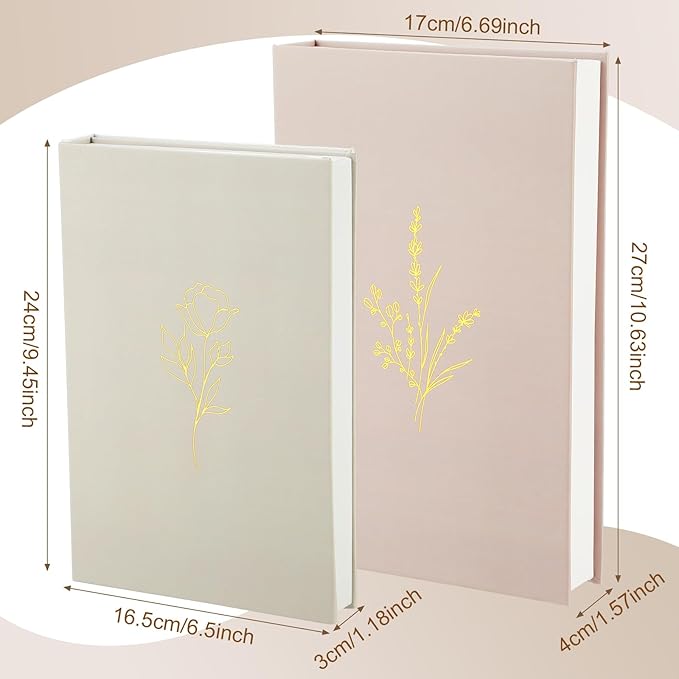 Cinnvoice Set of 2 Aesthetic Decorative Books Boxes, Faux Books Stacked for Decoration for Coffee Tables Modern Home Bookshelves Decor, Fake Fashion Photo Storage Boxes(Light Khaki)