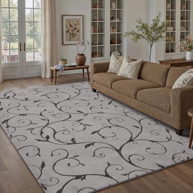 PureCozy Gray Washable Area Rug 8x10 Soft Shag Rugs for Living Room Modern Boho High Pile Non-Shedding Throw Rugs Non Slip Indoor Office Carpet for Playroom Bedroom Home Aesthetic Decor
