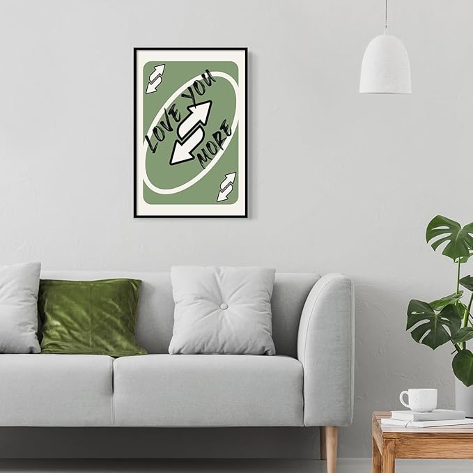 Trendy Sage Green Canvas Wall Art, Love You More Quote Aesthetic Poster, Retro Playing Card Art Print, Preppy Girly Bedroom Wall Decor, Cute Arrows Sign Picture 24x36in Framed