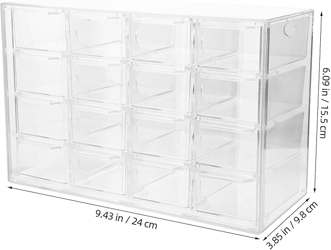 Clear Jewelry Storage Box Earring Holder With Drawers - 16 Grids Jewelry Makeup Organizer Clear Ring Display Case For Beads Nail Tips Necklace Stationery 9.43x6.09x3.85