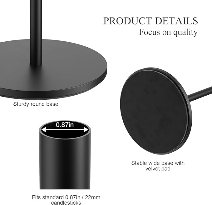 FSyueyun Black Candle Holder Taper Candle Holders, Set of 3 Candle Stick Holders Decor for Mantel Table Centerpiece, Used for Wedding, Dinning, Housewarming Gift