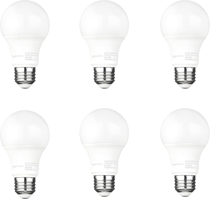 Amazon Basics A19 Dusk to Dawn Sensor LED Outdoor Light Bulb, 60W Equivalent, Energy-Efficient 9W, Soft White 2700K, E26 Base, 10,000 Hours, 6-Count