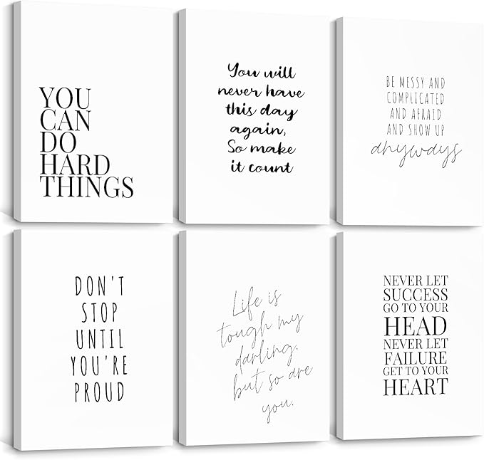 Office Inspirational Wall Art Decor Motivational Quotes Canvas Wall Art Positive Classroom Posters Pictures Office Inspirational Work Artwork for Women Home Bedroom 12x16 Inch Wrapped Canvas Set of 6